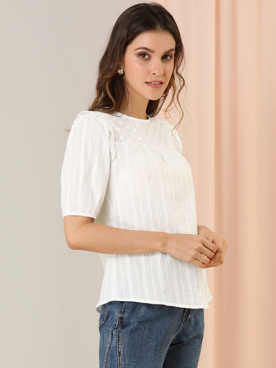 Cotton Summer Ruffle Frilled Round Neck Short Sleeve Blouse