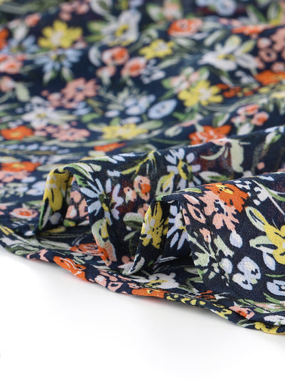 Floral Printed Asymmetrical Ruffled Hem Self-Tie Skirt