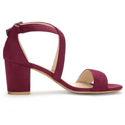 Faux Suede Crisscross Ankle Strap Block Heel Sandals