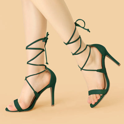 Faux Suede Ankle Wrap Tie Stiletto Heel Lace-up Sandals