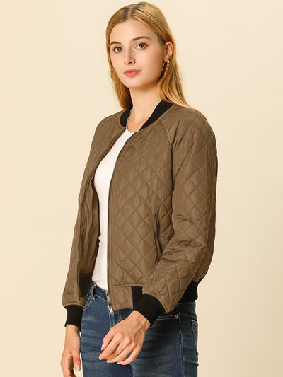 Casual Zip Up Raglan Long Sleeve Quilted Bomber Jacket