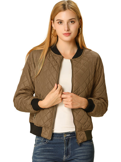 Casual Zip Up Raglan Long Sleeve Quilted Bomber Jacket