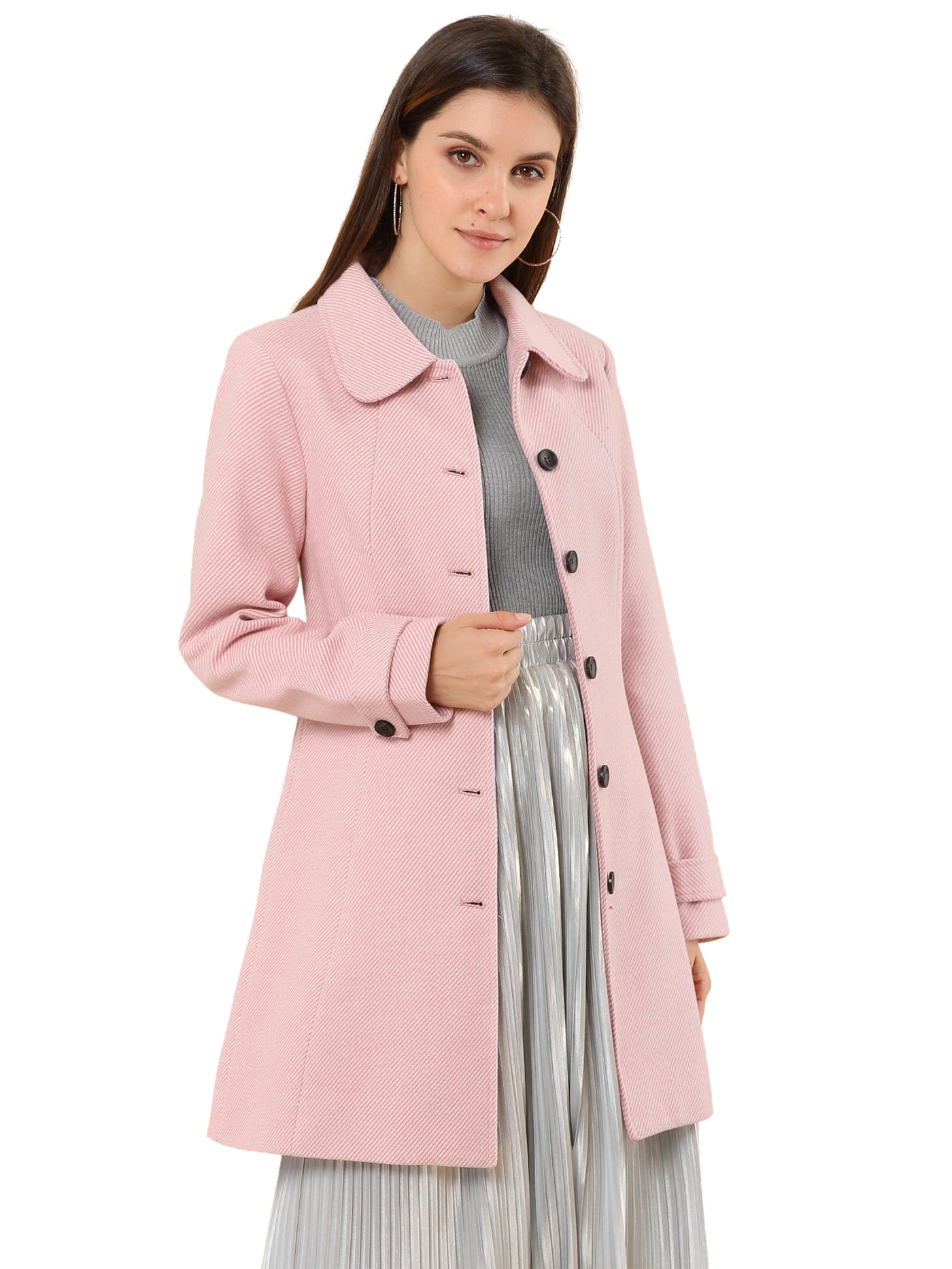 Allegra K Peter Pan Collar Single Breasted Overcoat Winter Pea Coat