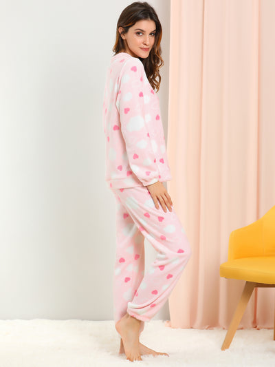 Cute Printed Long Sleeve Nightwear Flannel Pajama Sets Sleepwears