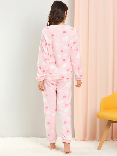 Cute Printed Long Sleeve Nightwear Flannel Pajama Sets Sleepwears