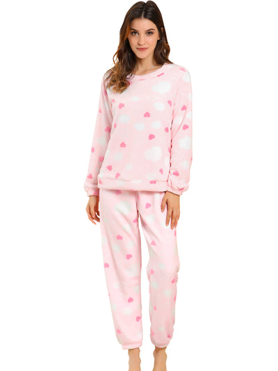 Cute Printed Long Sleeve Nightwear Flannel Pajama Sets Sleepwears