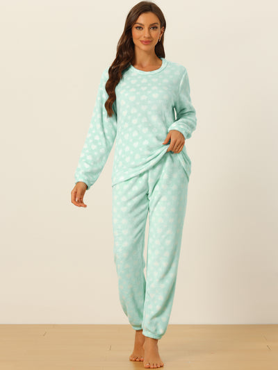 Cute Printed Long Sleeve Nightwear Flannel Pajama Sets Sleepwears