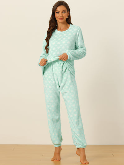 Cute Printed Long Sleeve Nightwear Flannel Pajama Sets Sleepwears