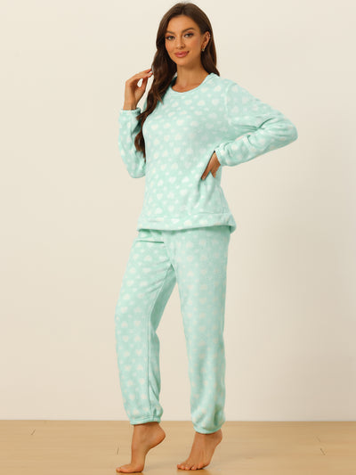 Cute Printed Long Sleeve Nightwear Flannel Pajama Sets Sleepwears