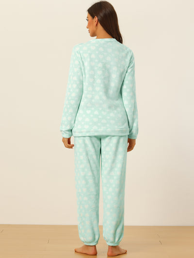 Cute Printed Long Sleeve Nightwear Flannel Pajama Sets Sleepwears