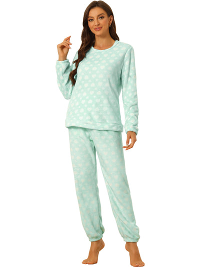 Cute Printed Long Sleeve Nightwear Flannel Pajama Sets Sleepwears