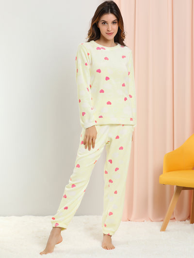 Cute Printed Long Sleeve Nightwear Flannel Pajama Sets Sleepwears