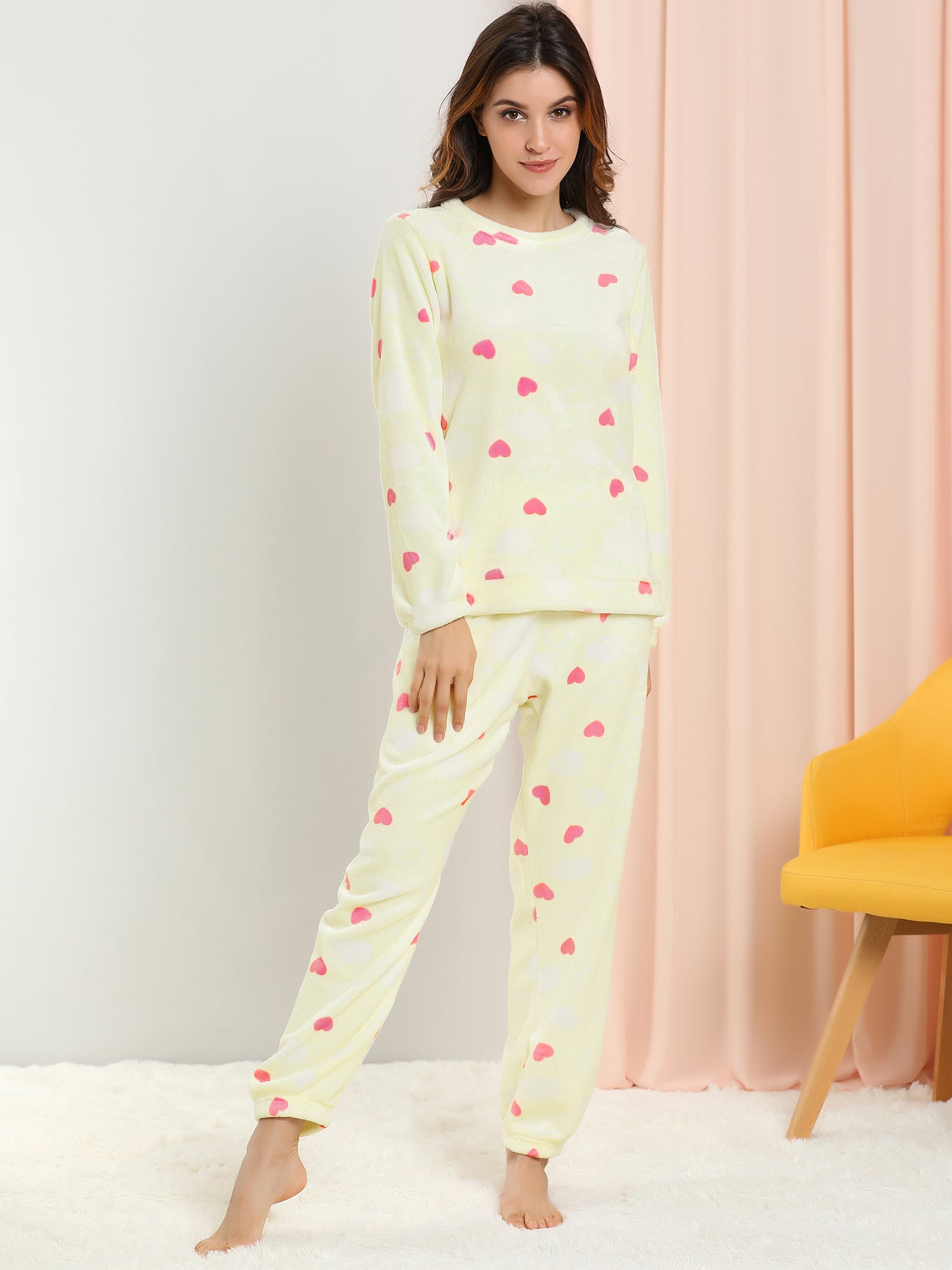 Allegra K Cute Printed Long Sleeve Nightwear Flannel Pajama Sets Sleepwears