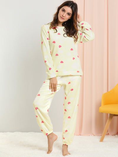 Cute Printed Long Sleeve Nightwear Flannel Pajama Sets Sleepwears