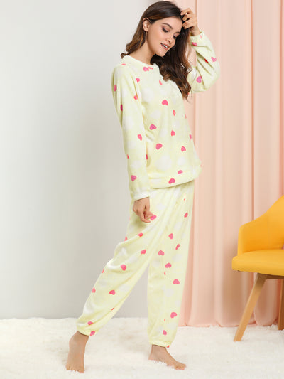 Cute Printed Long Sleeve Nightwear Flannel Pajama Sets Sleepwears