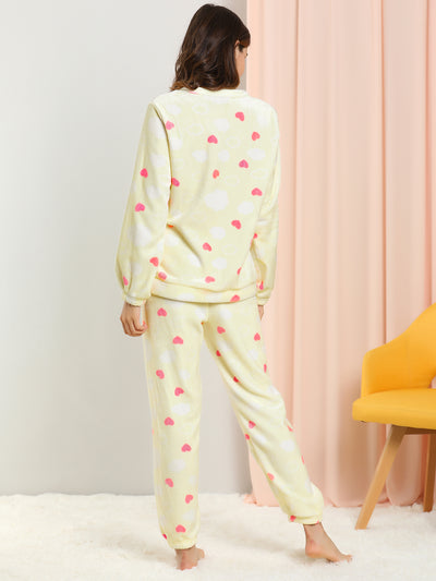 Cute Printed Long Sleeve Nightwear Flannel Pajama Sets Sleepwears