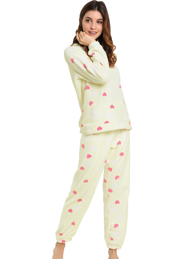 Cute Printed Long Sleeve Nightwear Flannel Pajama Sets Sleepwears