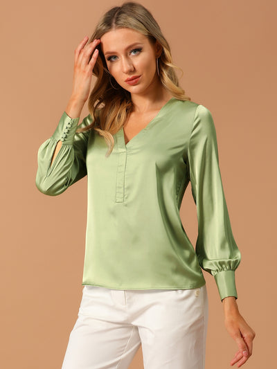 Elegant Satin Shirt Long Sleeve Office Work Blouse Tops