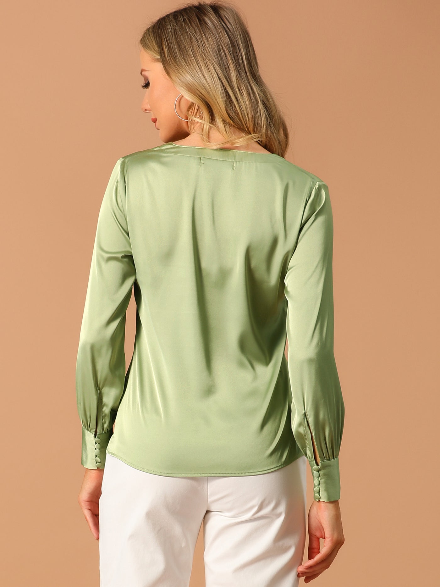 Allegra K Elegant Satin Shirt Long Sleeve Office Work Blouse Tops