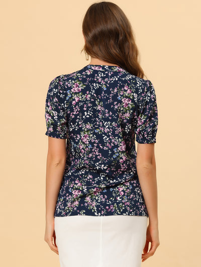 Summer Short Sleeve V Neck Ruffle Floral Button Down Shirt Top