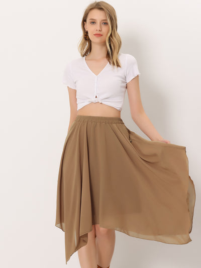 Elastic Waist Chiffon Handkerchief Hem Midi Skirt