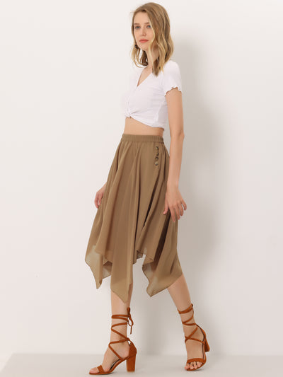 Elastic Waist Chiffon Handkerchief Hem Midi Skirt