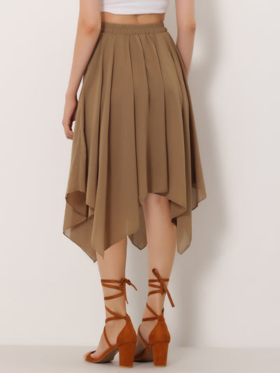 Elastic Waist Chiffon Handkerchief Hem Midi Skirt