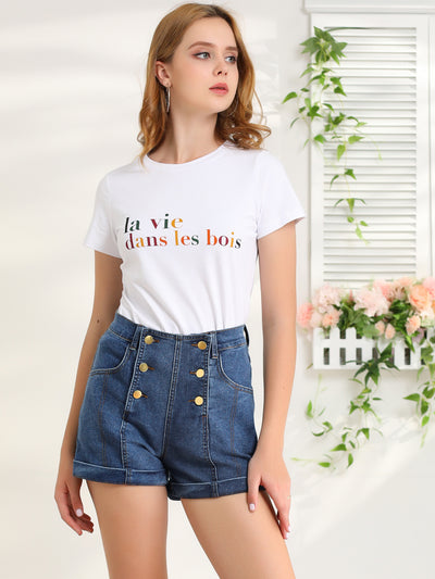 Double Breasted High Waist Mini Button Front Jeans Denim Shorts
