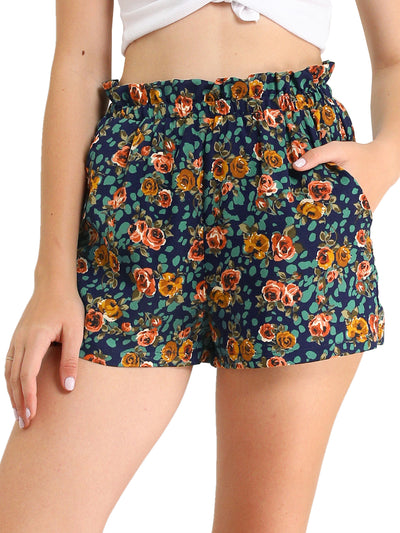Boho Summer Casual Elastic Waist Rose Floral Shorts