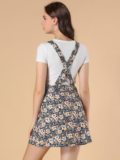 Floral Dress Adjustable Strap Above Knee Overall Skirt
