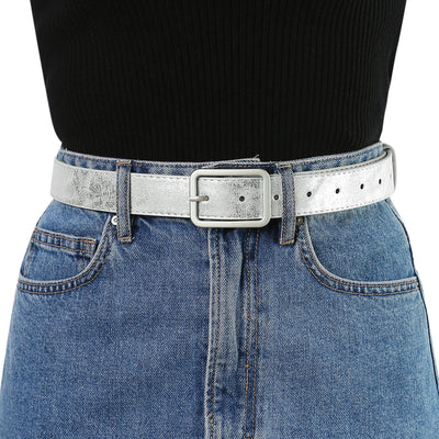 Ladies Skinny Belts PU Casual Shiny Waist Belt for Dress Jeans Single Pin Buckle