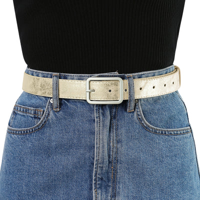 Ladies Skinny Belts PU Casual Shiny Waist Belt for Dress Jeans Single Pin Buckle