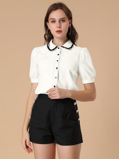 Peter Pan Collar Blouse Bow Tie Neck Work Office Button Down Shirt