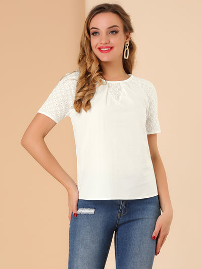 Casual Summer Contrast Panel Short Sleeve Cotton Top Blouse