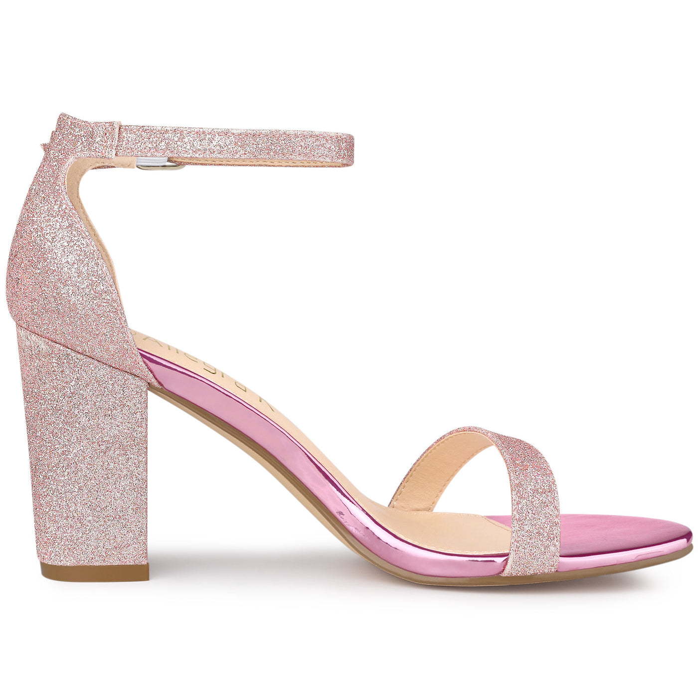 Allegra K Glitter Ankle Strap Chunky Heel Sandals