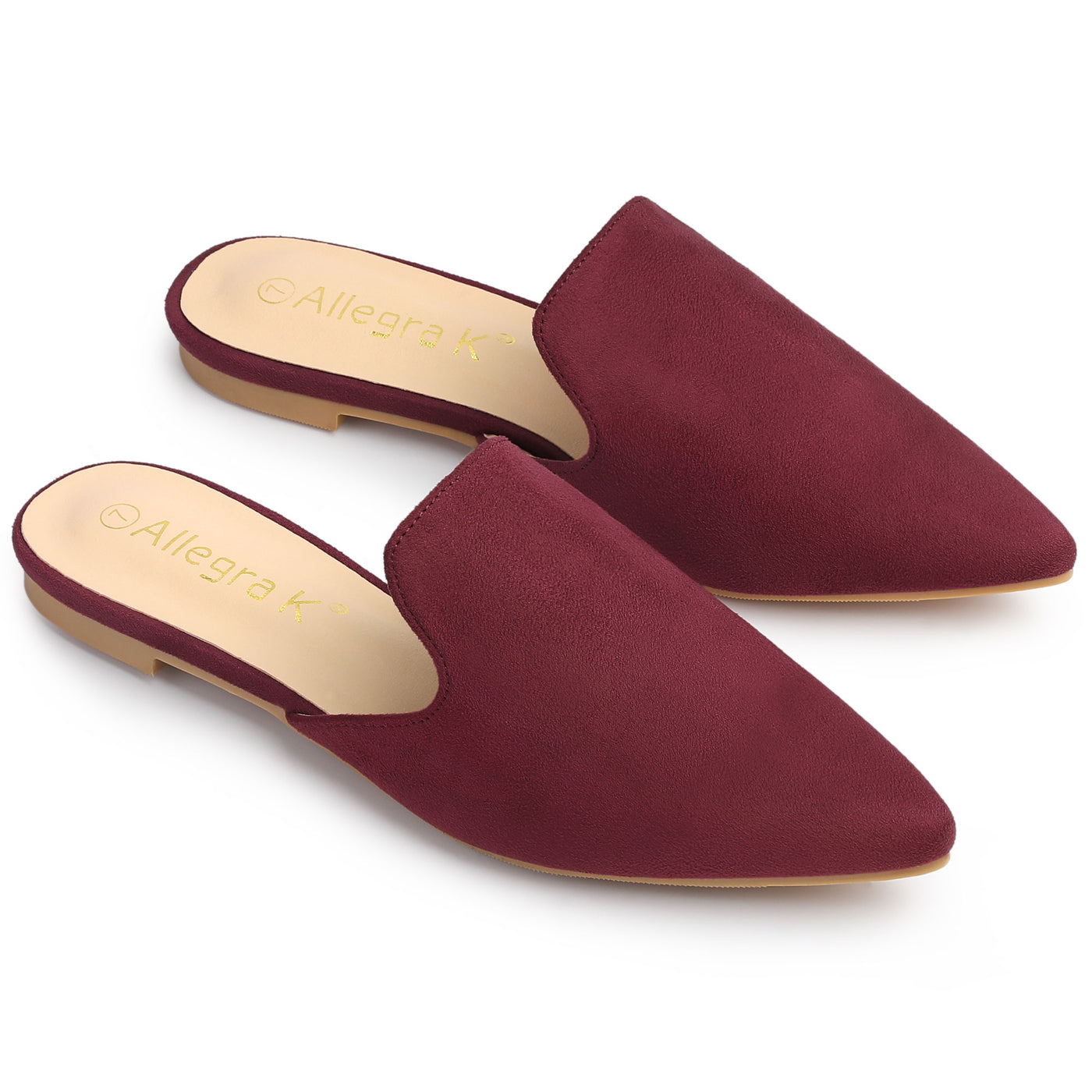 Allegra K Faux Suede Pointed Toe Flat Slip On Slides Mules