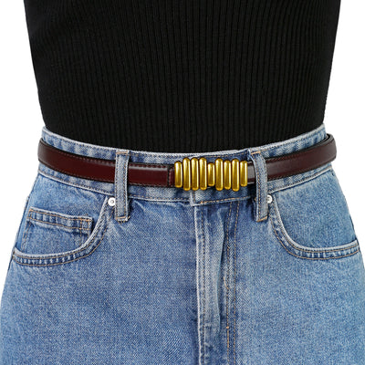 Women's Faux Leather Belts Jeans Dress Thin Waist Belt with Chic Designer Buckle