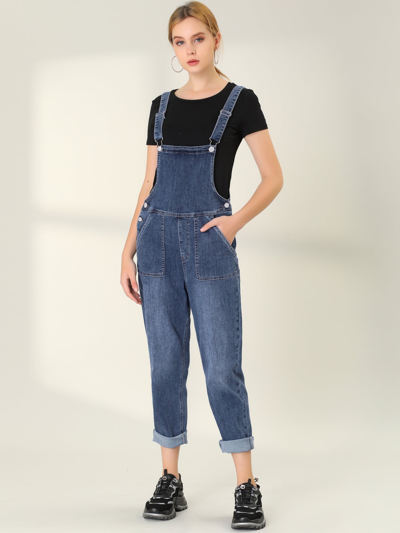 Allegra K Casual Adjustable Denim Bib Long Overalls Jeans Pants Jumpsuits