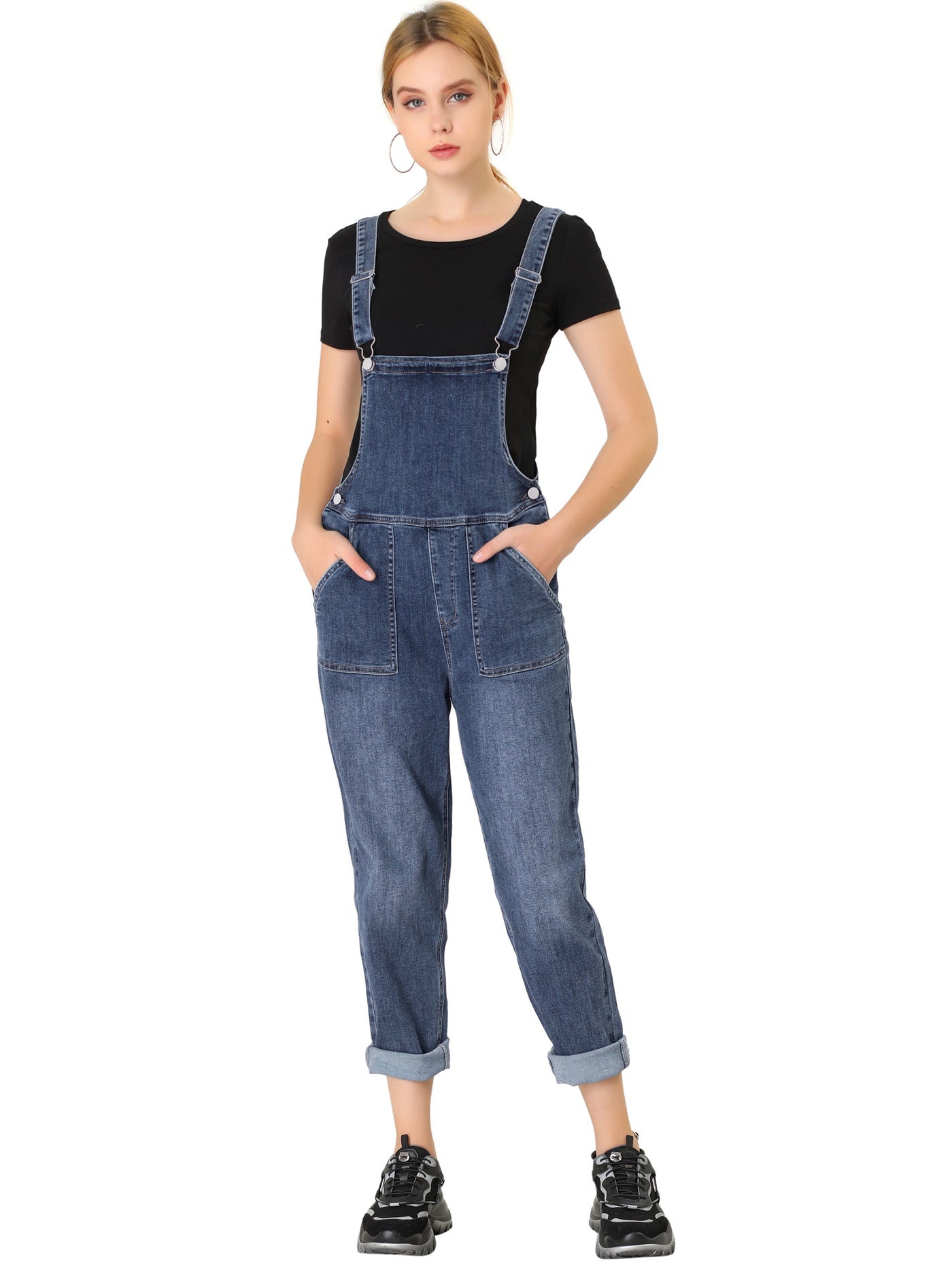 Allegra K Casual Adjustable Denim Bib Long Overalls Jeans Pants Jumpsuits