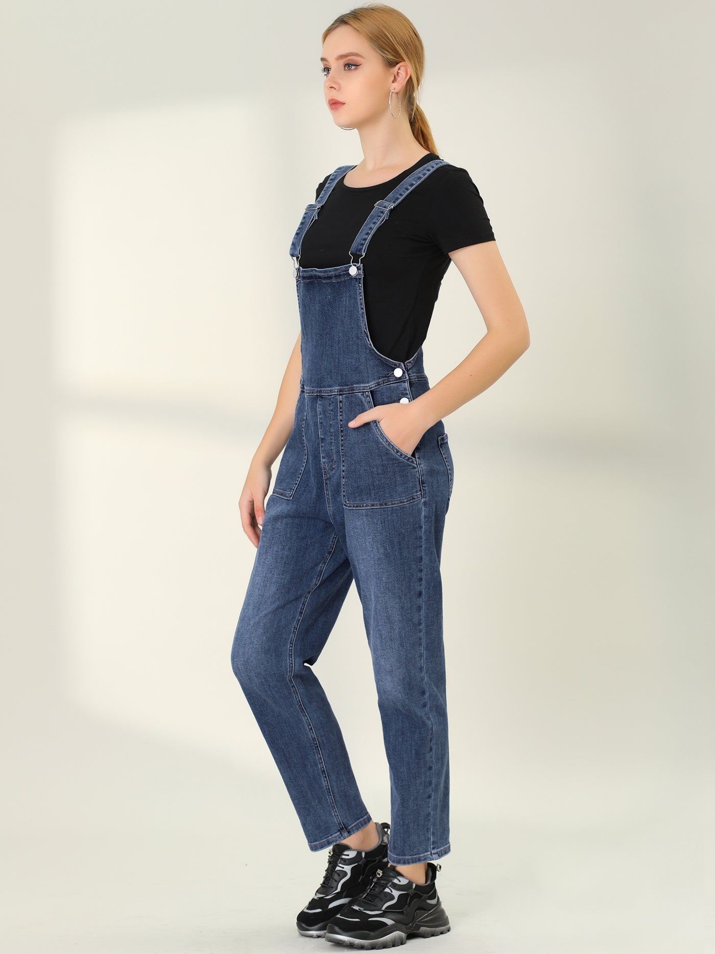 Allegra K Casual Adjustable Denim Bib Long Overalls Jeans Pants Jumpsuits