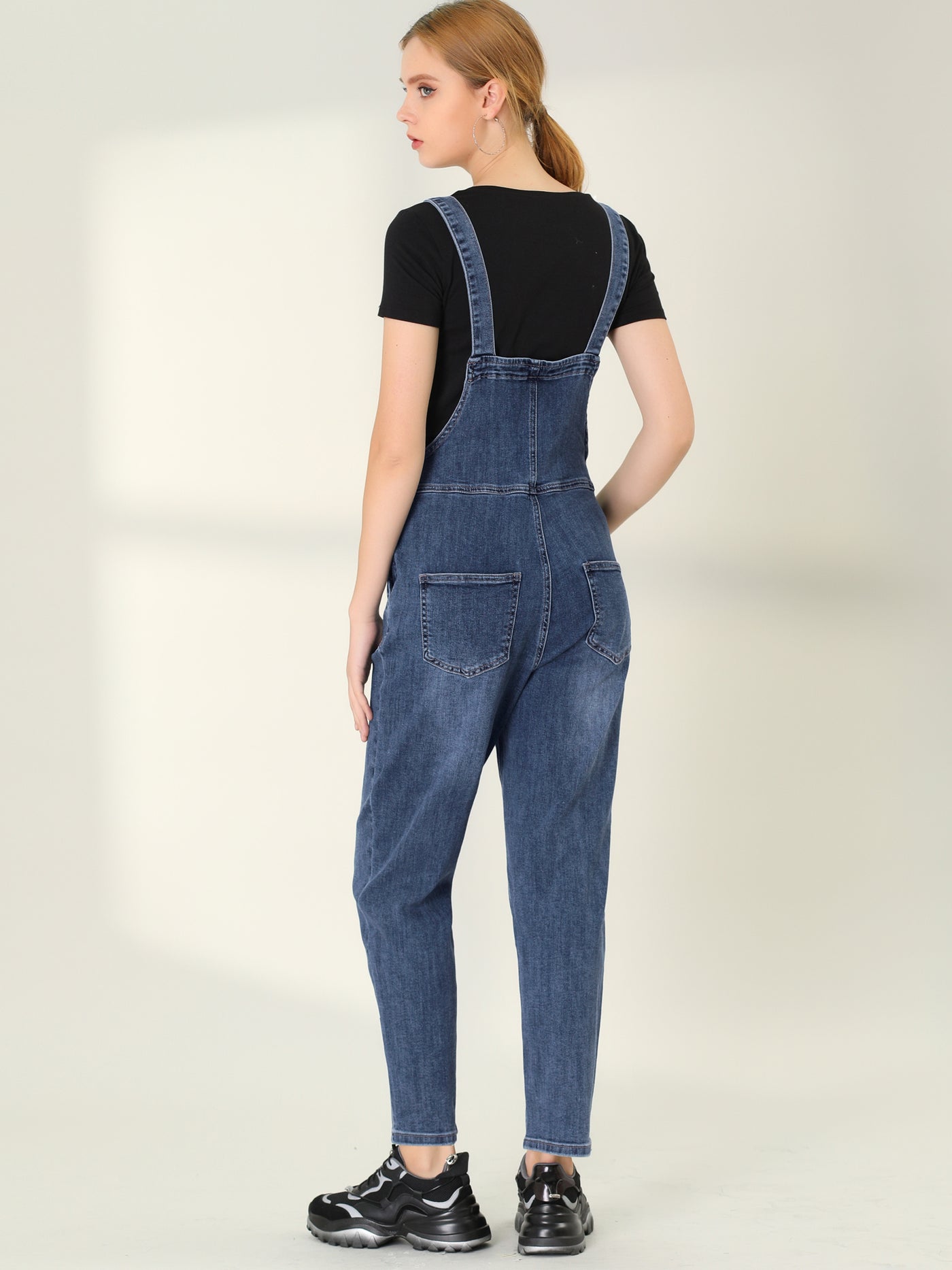 Allegra K Casual Adjustable Denim Bib Long Overalls Jeans Pants Jumpsuits