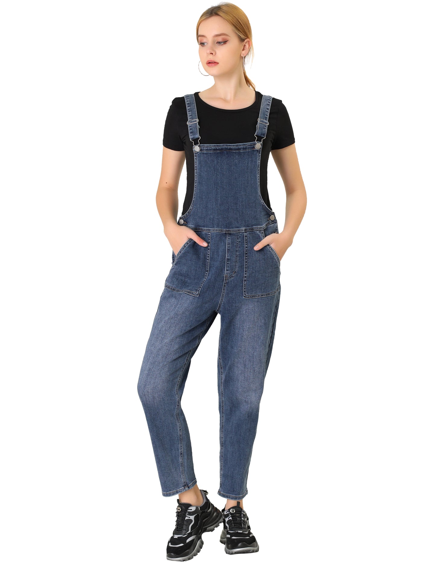 Allegra K Casual Adjustable Denim Bib Long Overalls Jeans Pants Jumpsuits