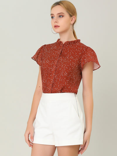 Ruffle Summer Dots Print Retro Short Sleeve Button Blouse