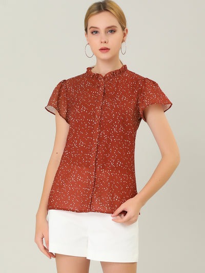 Ruffle Summer Dots Print Retro Short Sleeve Button Blouse