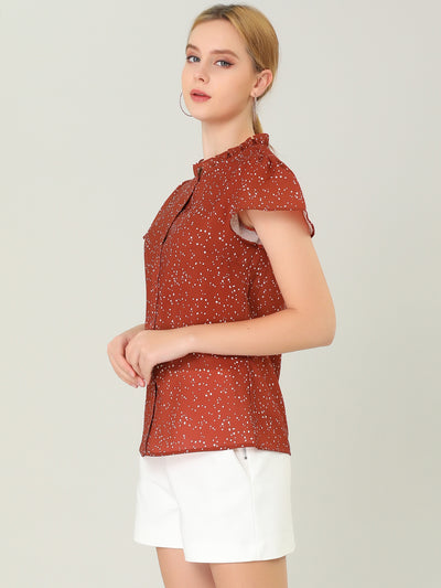 Ruffle Summer Dots Print Retro Short Sleeve Button Blouse