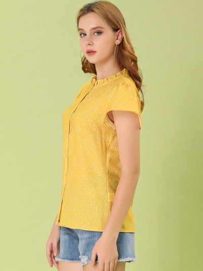 Ruffle Summer Dots Print Retro Short Sleeve Button Blouse