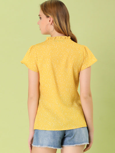 Ruffle Summer Dots Print Retro Short Sleeve Button Blouse