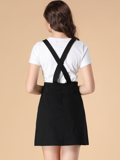 Adjustable Strap Suspender Skirt Pocket A-Line Pinafore Overall Dress