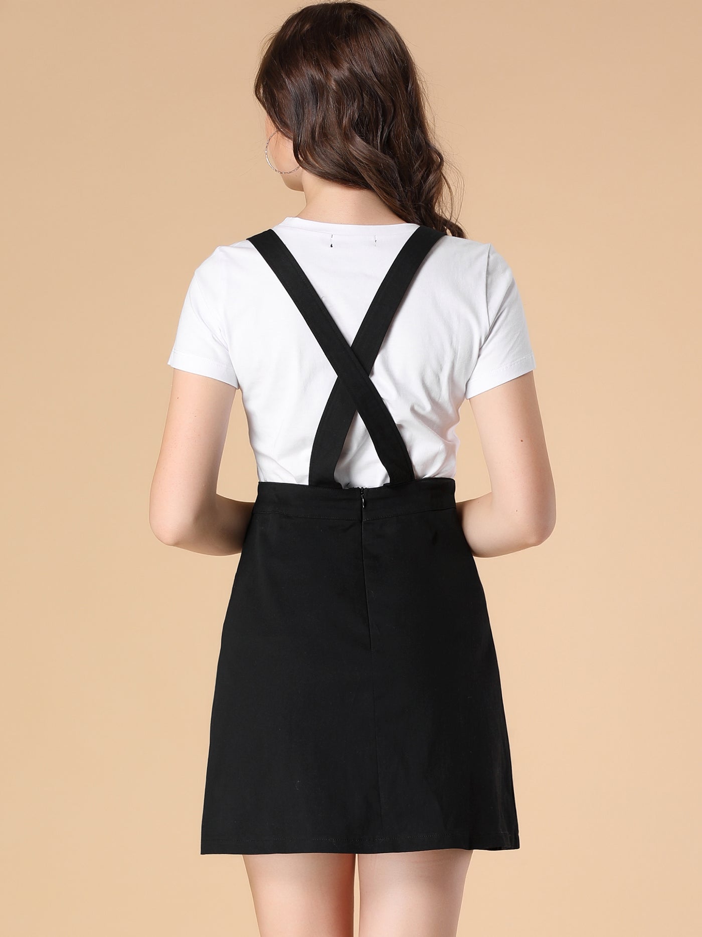 Allegra K Adjustable Strap Suspender Skirt Pocket A-Line Pinafore Overall Dress
