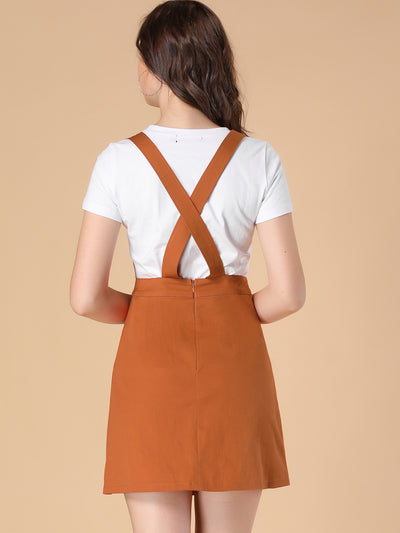 Adjustable Strap Suspender Skirt Pocket A-Line Pinafore Overall Dress